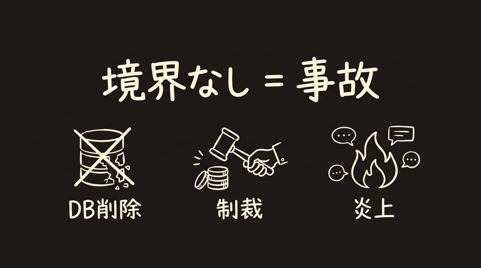 承認ゲートを引かずにAIを使うとデータ削除や制裁や炎上が起きることを示したグラフィックレコーディング